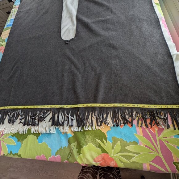 EStudio Women's One Size Poncho Wrap Shawl Reversible Black White Fringe Plaid - Picture 11 of 16